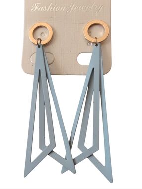 Modern Geometric Drop Earrings Blue Gray Abstract Art Deco Minimalist Dangles